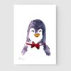 lustración infantil en acuarela del retrato de un pingüino con pajarita granate