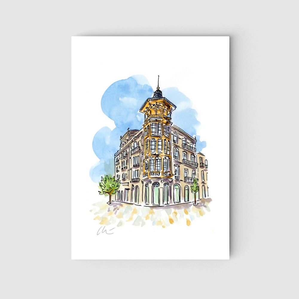 Acuarela Hotel Miño de Ourense en Acuarela pintada a mano